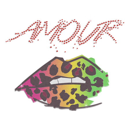 Amour & Leopard Lips Printable Glitter Rhinestone Heat Transfer